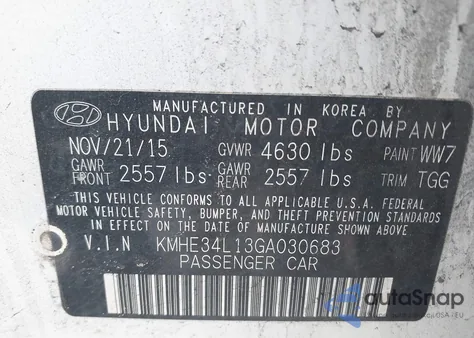 2016 Hyundai Sonata Hybrid Limited z USA, uszkodzony, nr VIN KMHE34L13GA030683